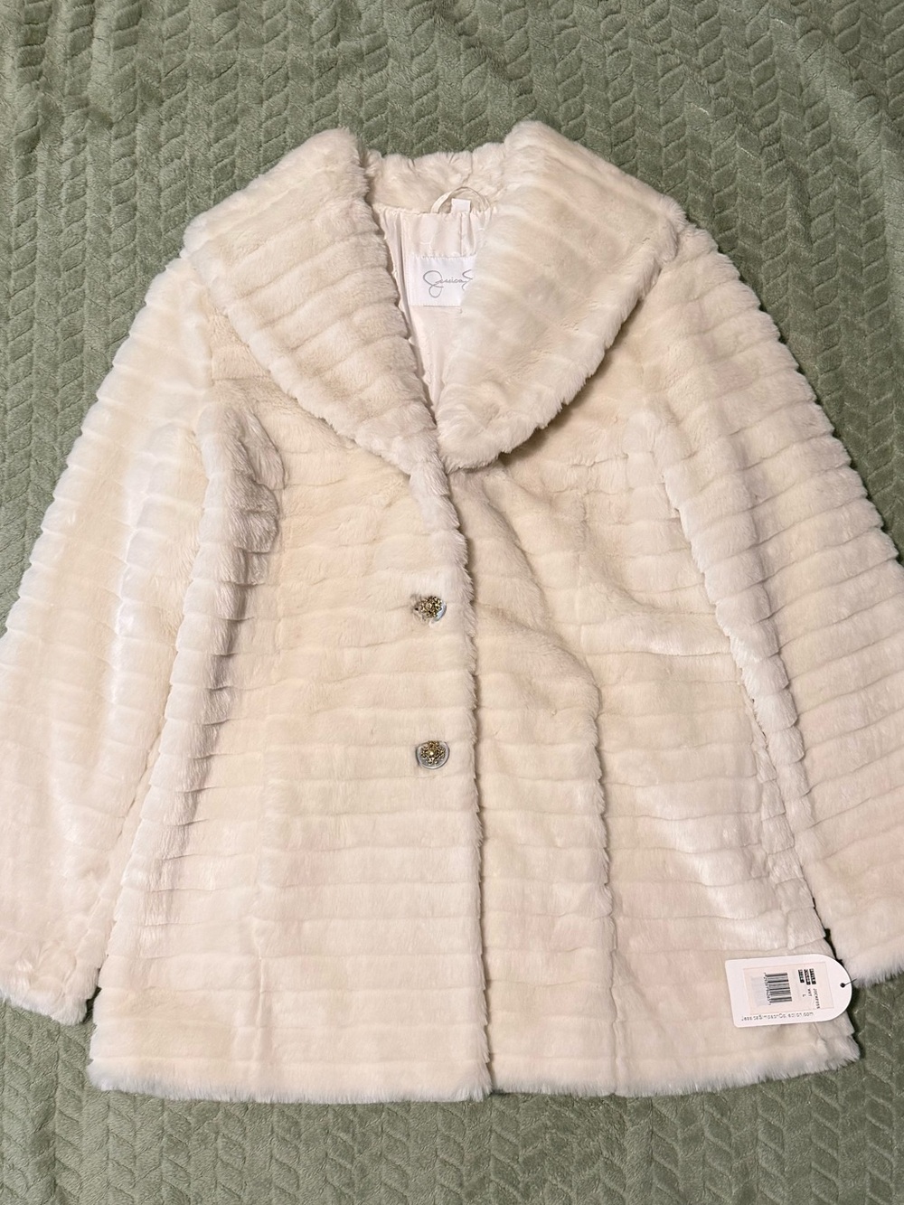 Jessica Simpson Cream Plush Faux Fur Teddy Jacket